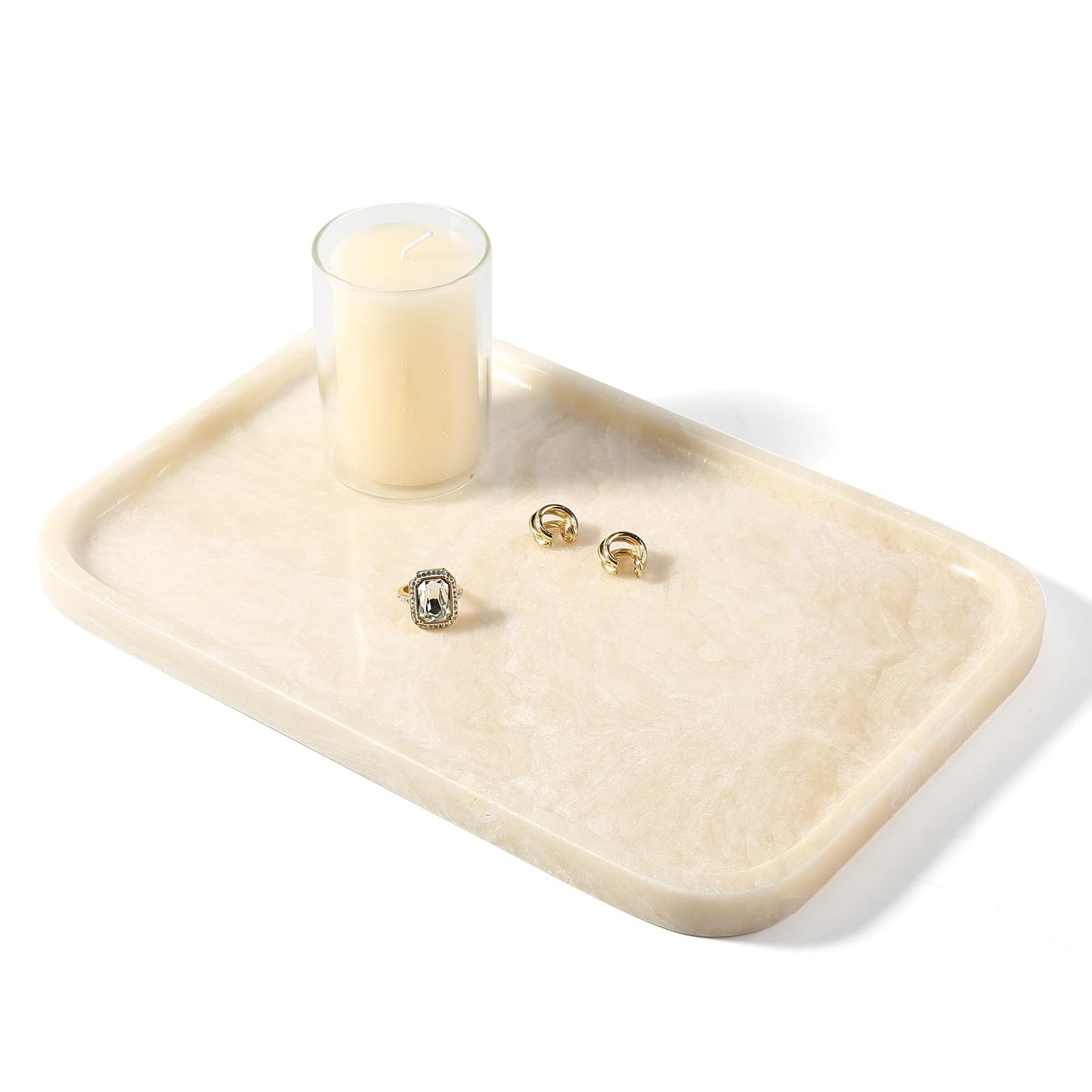 Koville Marble Tray, 12"x8" Marble Vanity Tray for Countertop Bathroom Kitchen Dresser, Decorative Catchall Trays for Perfume Jewelry, Rectangular Stone Serving Tray(Navona)