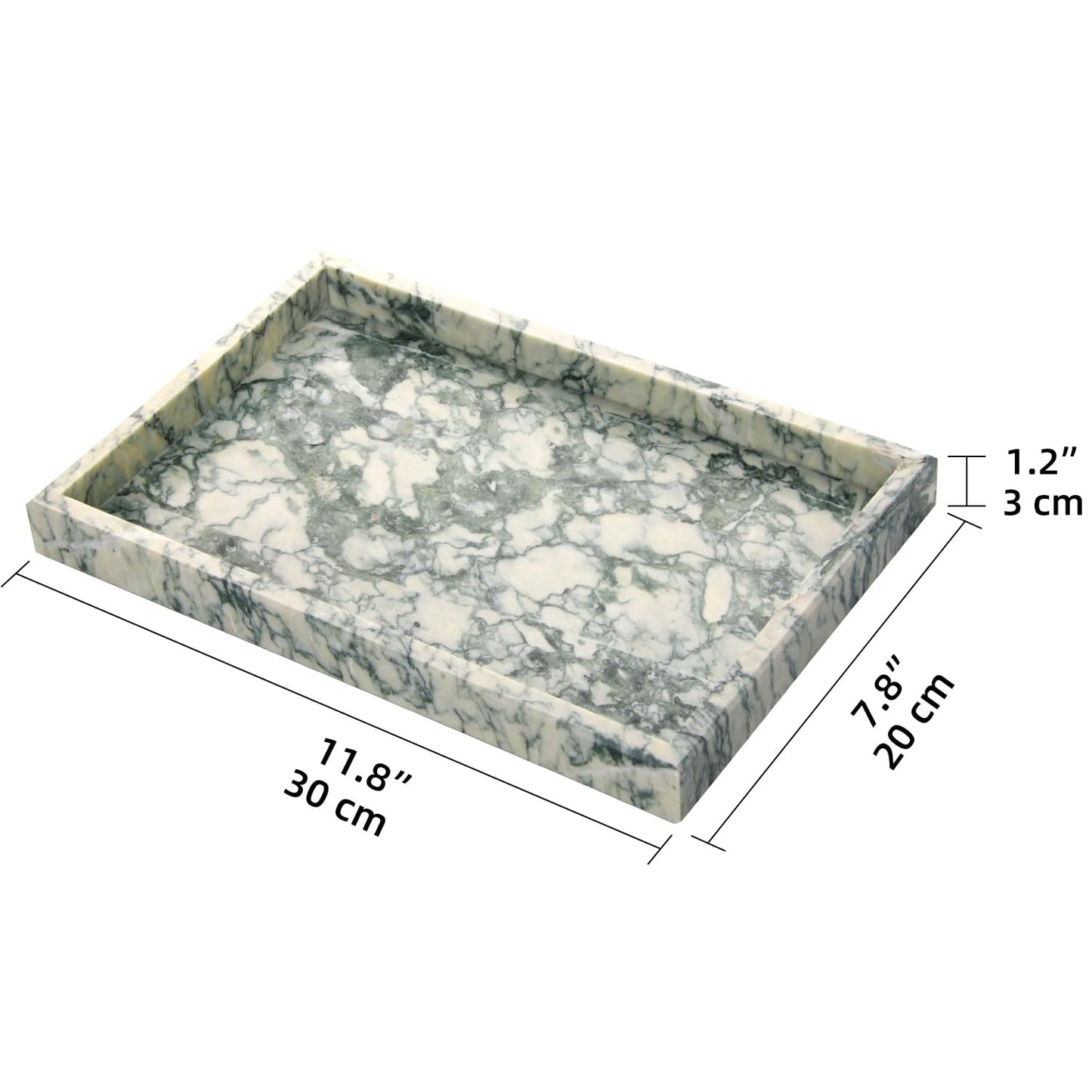 Marble Bathroom Vanity Tray, Natural Luxury Vanity Home Kitchen Bathroom Table Tray, Stone Decorative Countertop Dresser Trays for Key Coffee Perfume Jewelry Makeup (Green Texture, 12"x 8" x1.2")