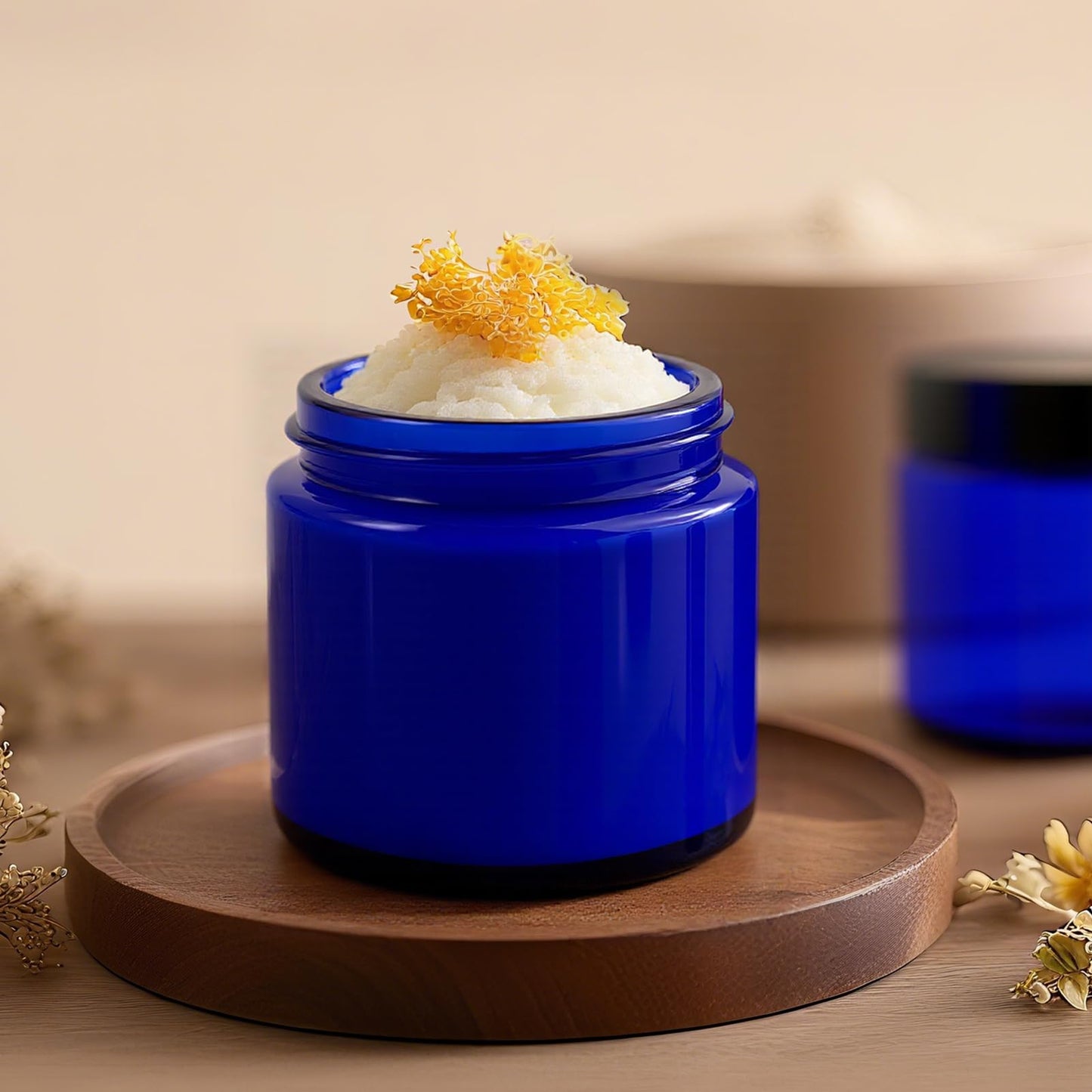 4oz Jars with Lids, Hoa Kinh 12 Pack Blue Glass Jars with Lids Empty Cosmetic Containers Round Airtight Glass Jar with Inner Liners and black Lid for Storing Lotions, Powders, and Ointments