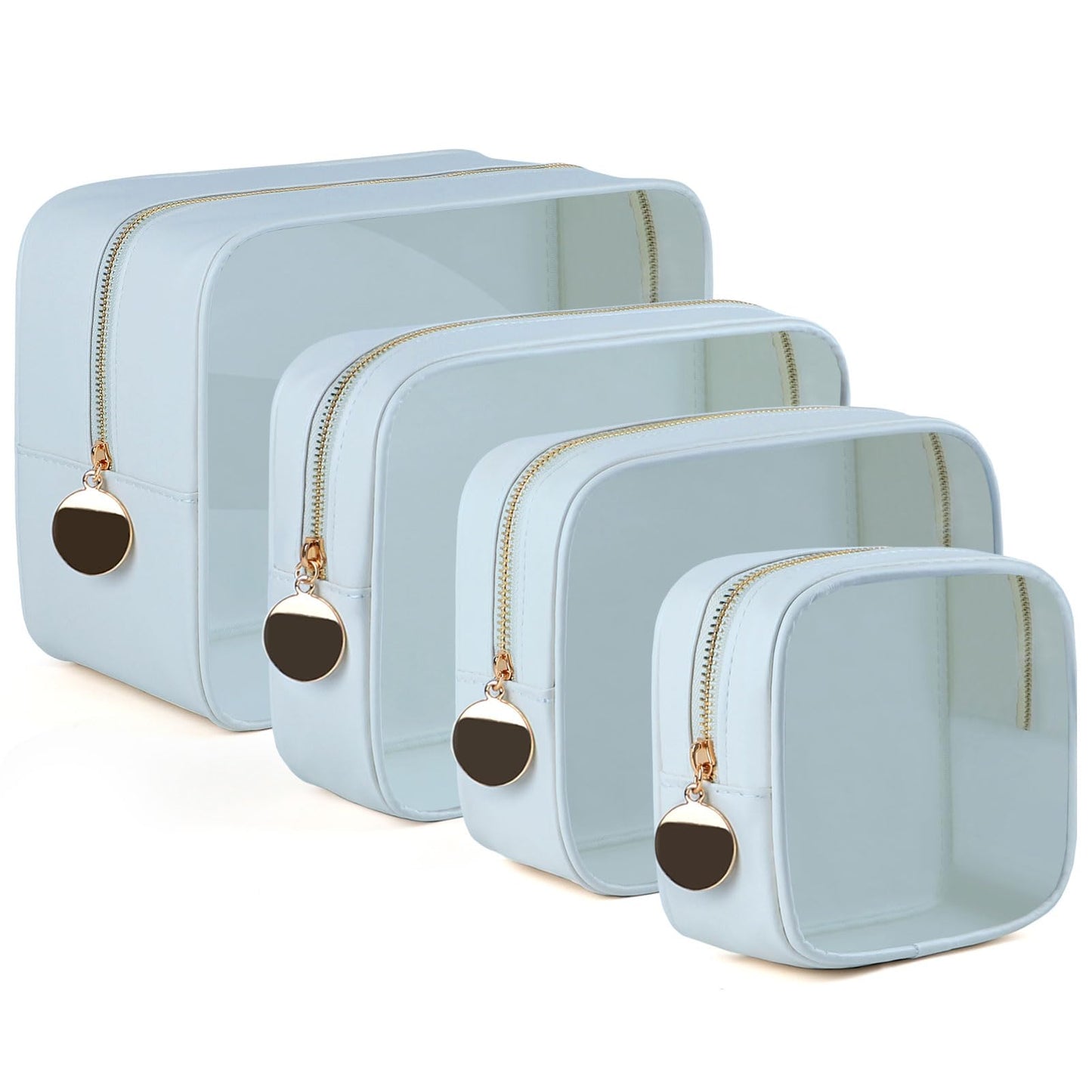 YOPCDJ 4PCS Clear Makeup Bag Set, Waterproof TPU Purse Organizer Pouches, TSA Approved Toiletry Bag, Diaper Bag Organizer Pouch, Travel Organizer Bags for Women and Kids