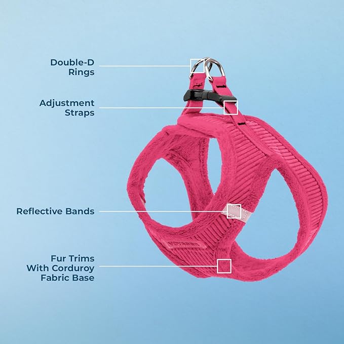 Best Pet Supplies - All Weather Mesh/Plush, Reflective, No Pull Harness for Small, Medium Dogs, Cats - Secure with Hook & Loop Fastener, Buckle, Double D-Rings - Fuchsia Corduroy, S