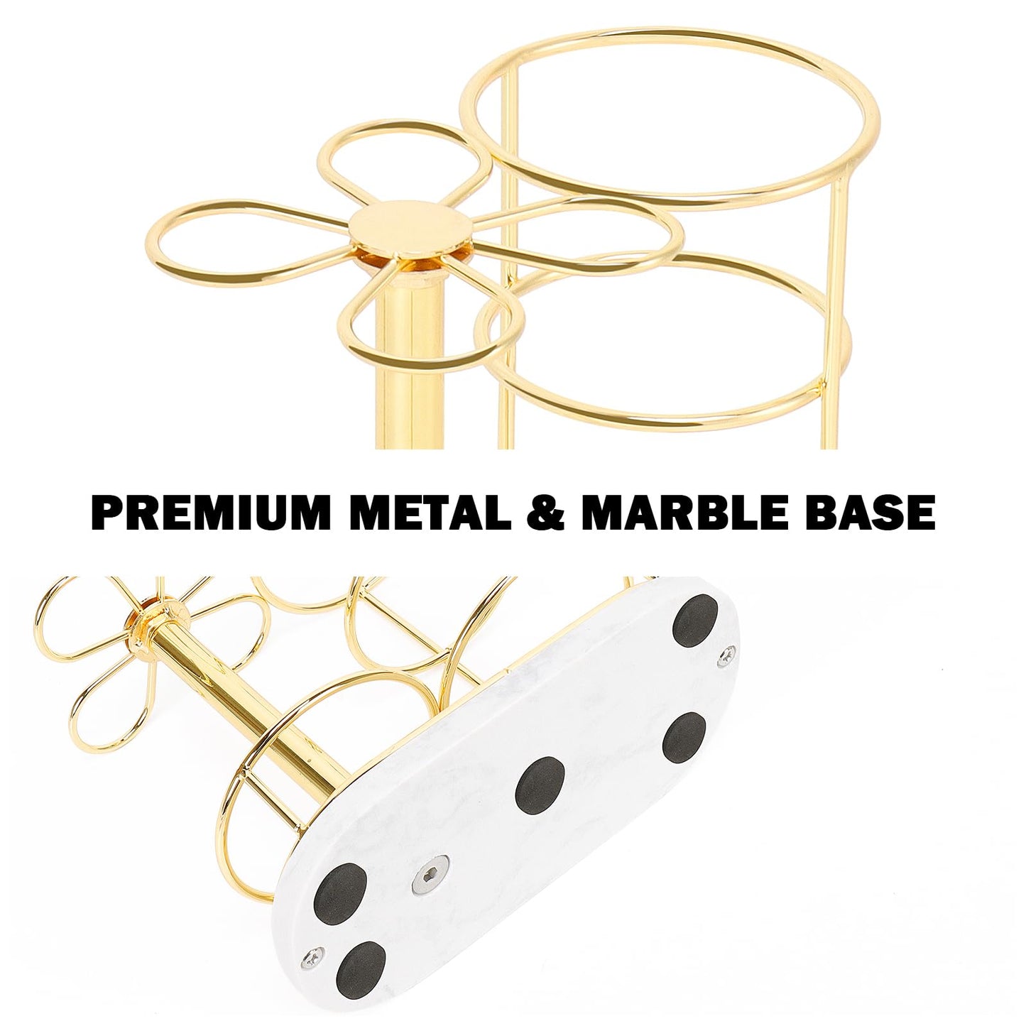 HarJue Toothbrush Holder Stand for Bathroom, Metal Toothbrush Organizer with Marble Base, Toothbrush Storage Collection for Family, Suitable for Home Hotel Countertop Vanity (Medium, Gold)