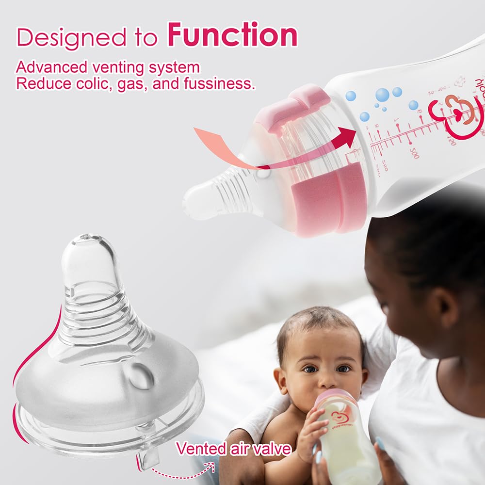 Nenesupply 4 Sets of Nipple Ring and Cap Compatible with Nenesupply Baby Bottle Silicone Bottle Avent Bottle Nipple Collar Anti Colic Level 2 for 1+ Month Infant Slow Flow for Newborn Babies