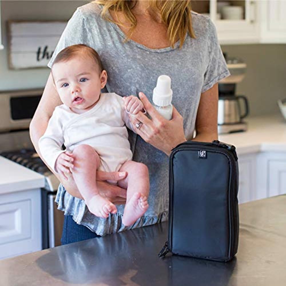 J.L. Childress Pack 'N Protect for Baby Bottles - Insulated Breast Milk Cooler Travel Bag for Moms, Portable Storage for Glass Baby Bottles & Food Containers, For Daycare or On the Go - Black