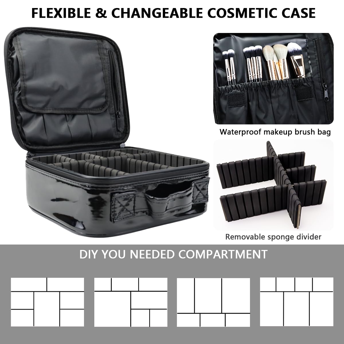 MORMID Travel Makeup Case 4 Layers Portable Makeup Train Case Cosmetic Bag Organizer Storage for Women with Adjustable Dividers and Shoulder Strap for Toiletry Travel Accessories(black)