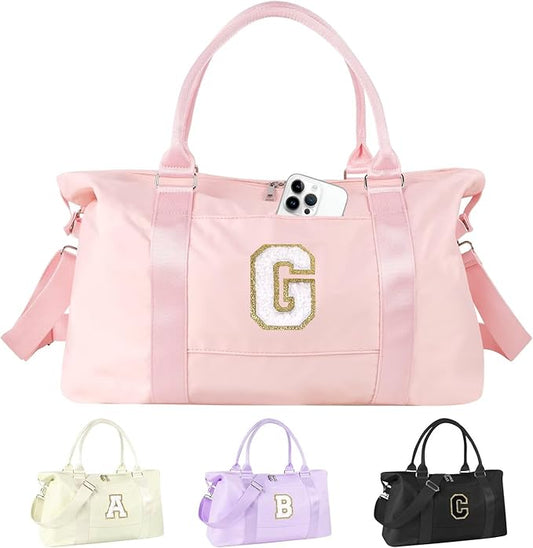 Dance Gym Duffel Bag for Teen Girls, Personalized Initial Travel Weekender Bag,Cute Overnight Carry On Duffle for Women,Sports Travel Cheer Bag,Monogram Christmas Gifts for Tween Preppy(pink-G)