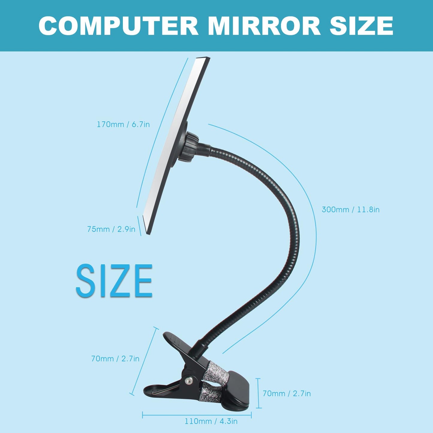 CQNET Clip On Security Cubicle Convex Mirror for Personal Safety, Open Office Environment, Cabinet Computer Desk Rear View Monitors or Anywhere, Adjustable Clip (6.7 X 2.9 Rectangle) (Framed Mirror)