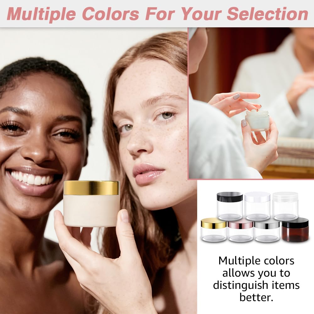 12 Pack 6 oz Plastic Cosmetic Containers With Gold Lids Refillable Clear Empty Travle Jars Containers for Body Butter,Sugar Scrubs,Cream,Lotions,Candy, Label&Spatulas
