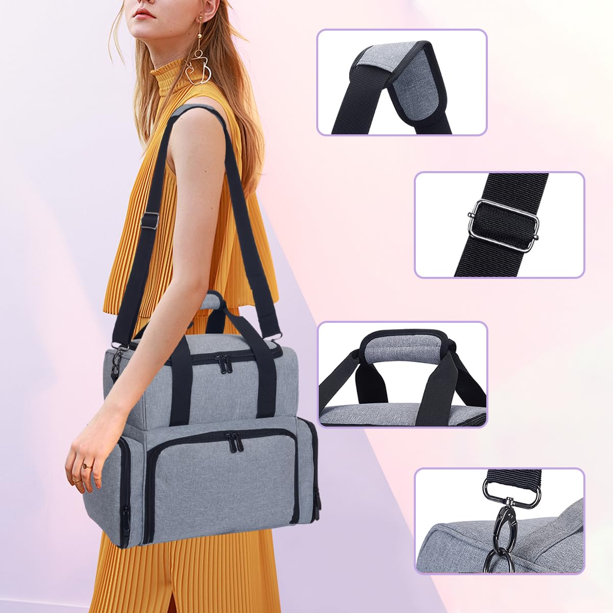 LANDFOBO Large Cosmetic Bag with 4 Removable Case with Inner Dividers, Grey