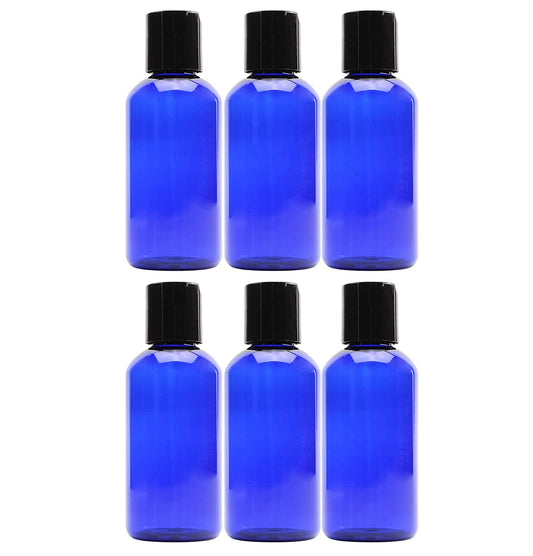 Cornucopia Brands 4oz Empty Cobalt Blue Plastic Squeeze Bottles with Disc Top Flip Cap (Pack of 6) BPA-Free Containers For Shampoo, Lotions, Liquid Body Soap, Creams