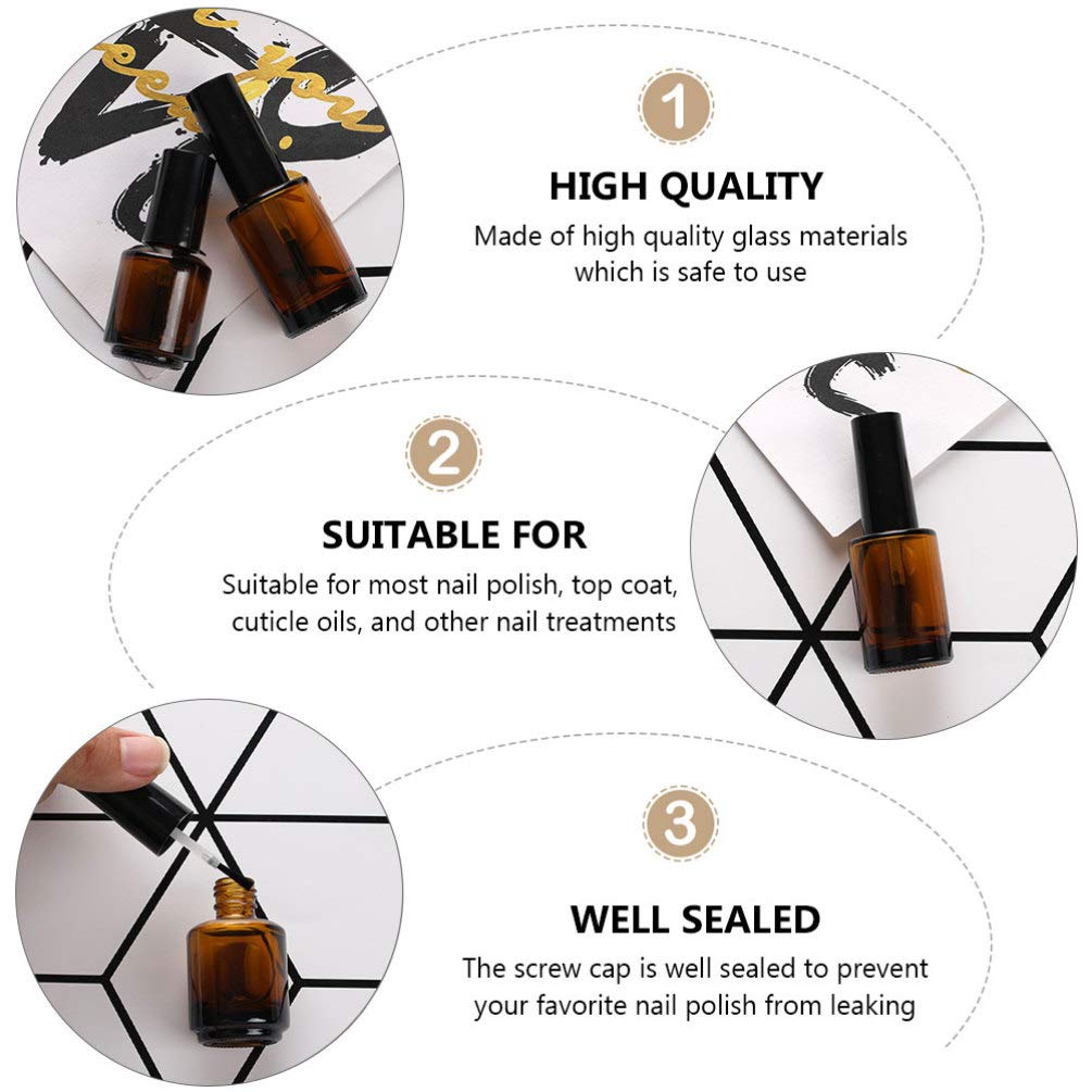 Beaupretty Empty Nail Polish Bottles: 15Pcs Amber Bottle with Brush - Refillable Glass Vials for Diy Nail Art and Cosmetic Liquid Storage 8ML