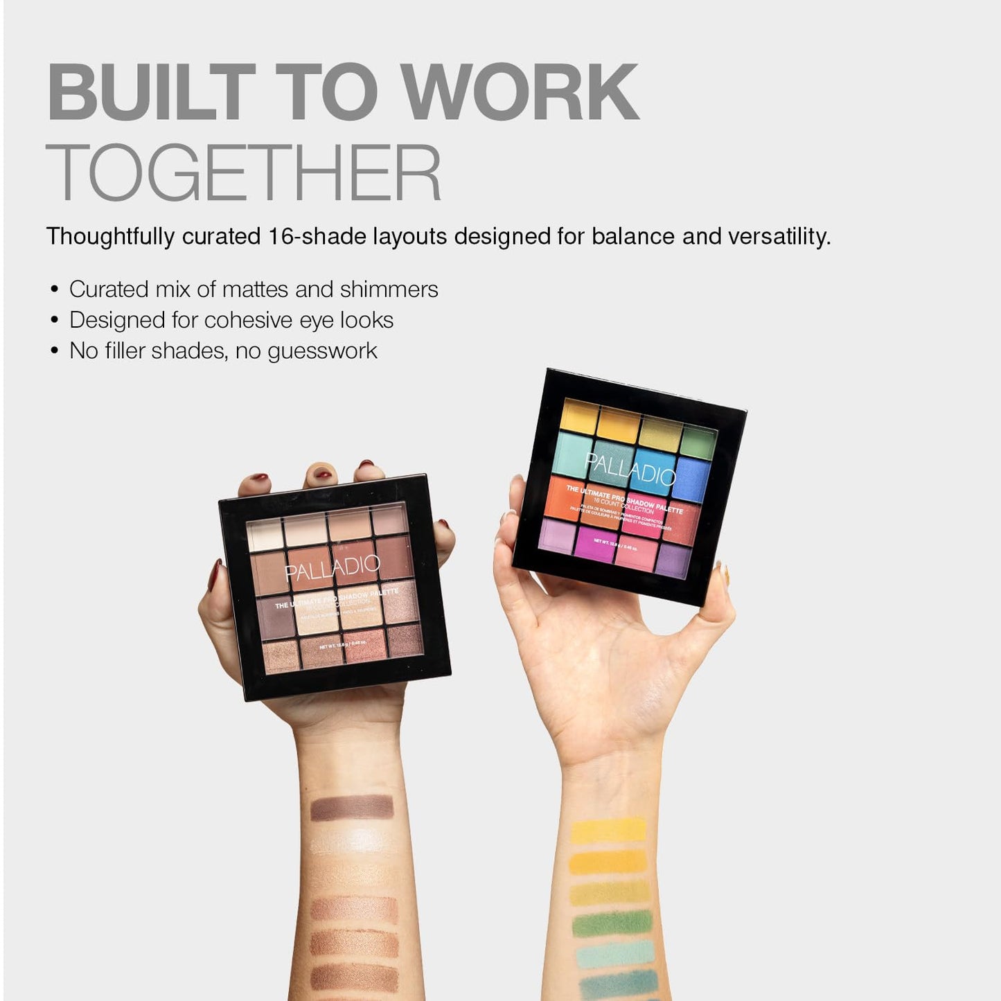 Palladio Ultimate Pro Eyeshadow Makeup Palette, 16 High-Pigmented Powder Colors, Matte, Shimmer, Satin Finishes, Natural Nudes