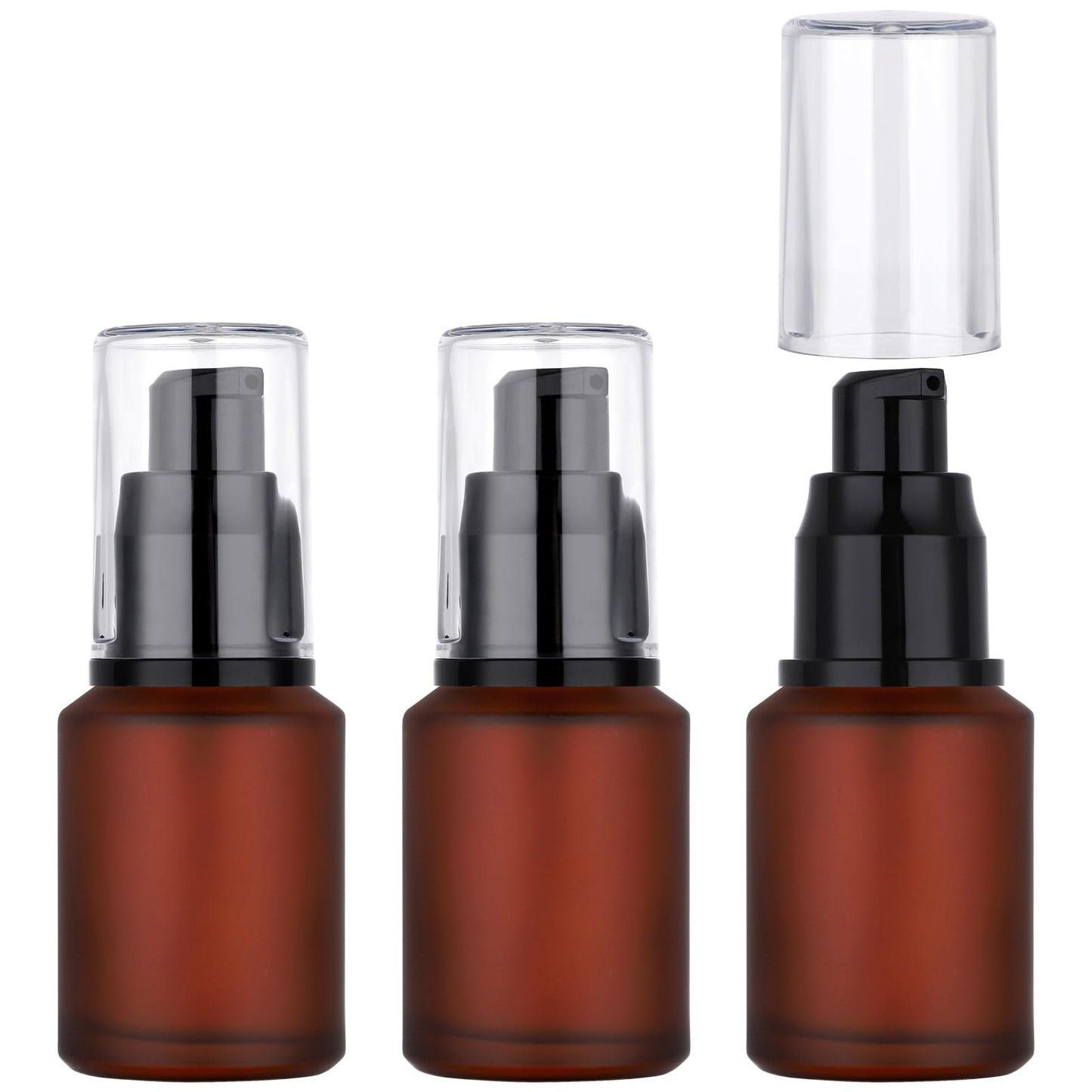 Segbeauty 1oz Frosted Glass Pump Bottle Dispenser Refillable, Pack of 3 Red Empty Small Lotion Bottle Travel Size Makeup Pump Dispensers, 30ml Leak Proof Glass Travel Bottles for Toiletries
