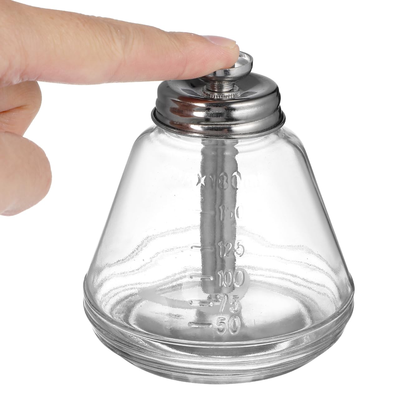 ibasenice Glass Push Down Pump Dispenser Bottle 6 Oz / 180 ml Diamond Shape Leakproof Press Bottle for Alcohol, Makeup, Lotion, Other Liquids Clear Refillable Empty Container with Cap