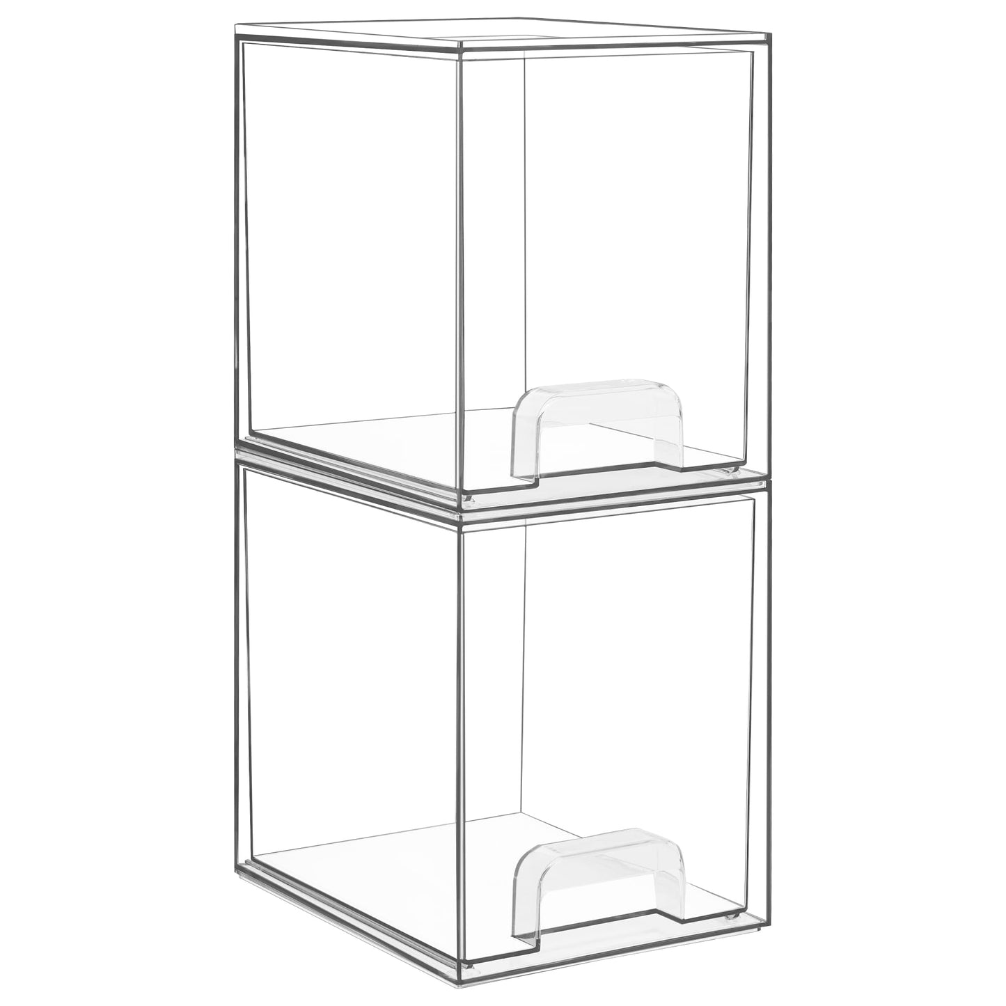 Vtopmart 7.6" H Clear Stackable Storage Drawers, 2 Pack Plastic Organizers Bins for Skincare, Cosmetics,Beauty Supplies,Ideal for Vanity, Bathroom,Kitchen Countertop,Cabinet Organization