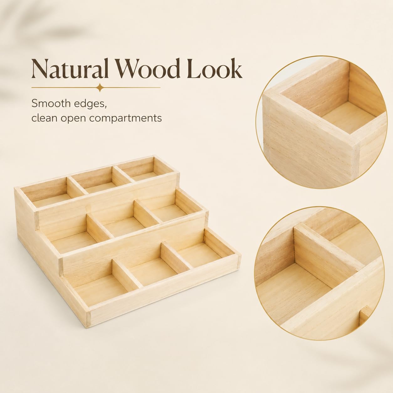 Zerodeko Multi-Layer Wooden Jewelry Storage Box with 9 Compartments Compact Jewelry Organizer for Earrings Necklaces Ideal for Vanity Office and Bedroom