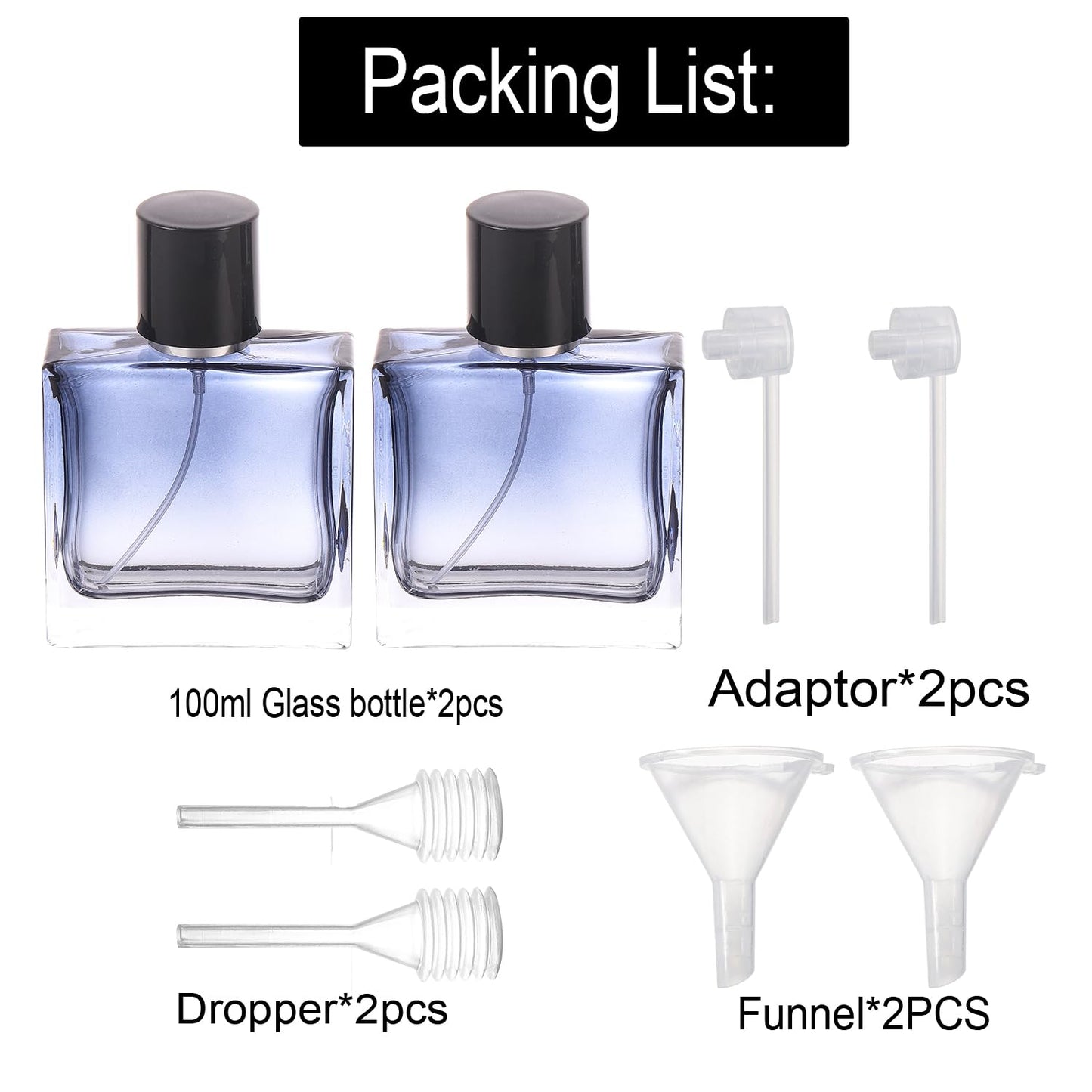 YWG Stone Square Glass Perfume Atomizer Gradient Blue Empty Perfume Spray Bottle Portable Fragrance Fine Mist Spray Bottle Perfume Dispenser for Travel 2 Pack 100ml/3.4oz