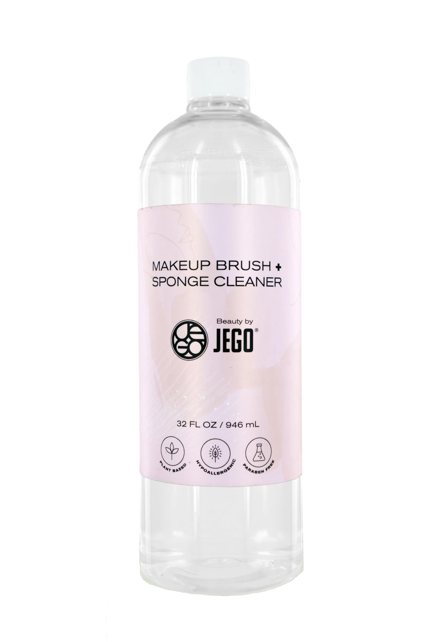 JEGO Makeup Brush + Sponge Cleaner Solution - Ideal for Removing Makeup, Dirt, & Oil - Make Up Brush Cleanser - Hypoallergenic & Plant-Based Solution - 32 Oz