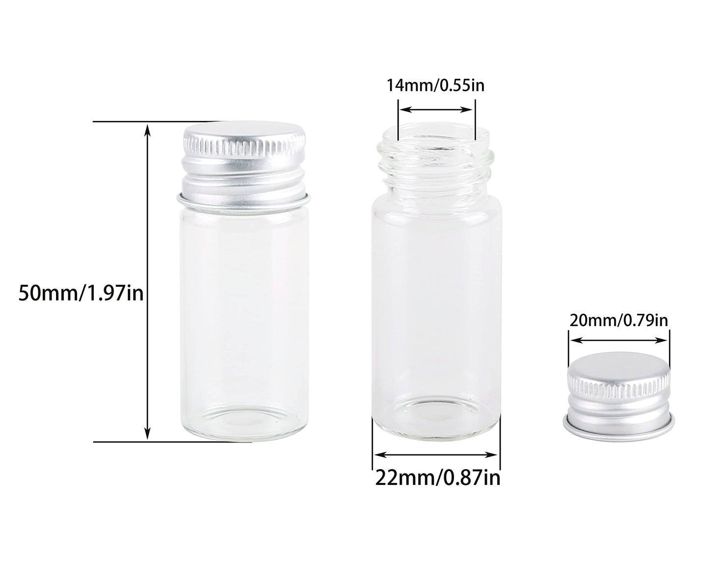MaxMau 100 10ml Vials Small Mini Tiny Glass Bottles Clear Empty Jars with Aluminum Top Screw Lids Message Sample Bottle Wedding Favors Decorations DIY Jewelry Accessories Liquid Hold Storage