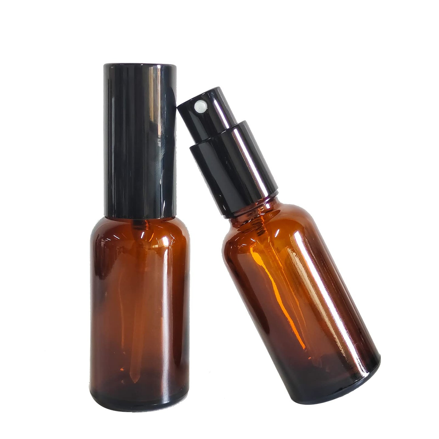BEGIKET 12 Pack 1oz Amber Glass Spray for Essential Oils, Small Spray Bottle, Fine Mist Spray,Black Sprayer,for Perfume, Hair & Cleaning