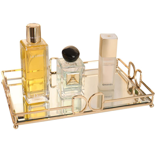 HAIGOUER Gold Mirror Vanity Tray for Perfume, 11.7x7.9 Non-Slip Glass Dresser Tray, Elegant Decorative Organizer for Bathroom Countertops, Skincare & Makeup Display, Rust-Proof