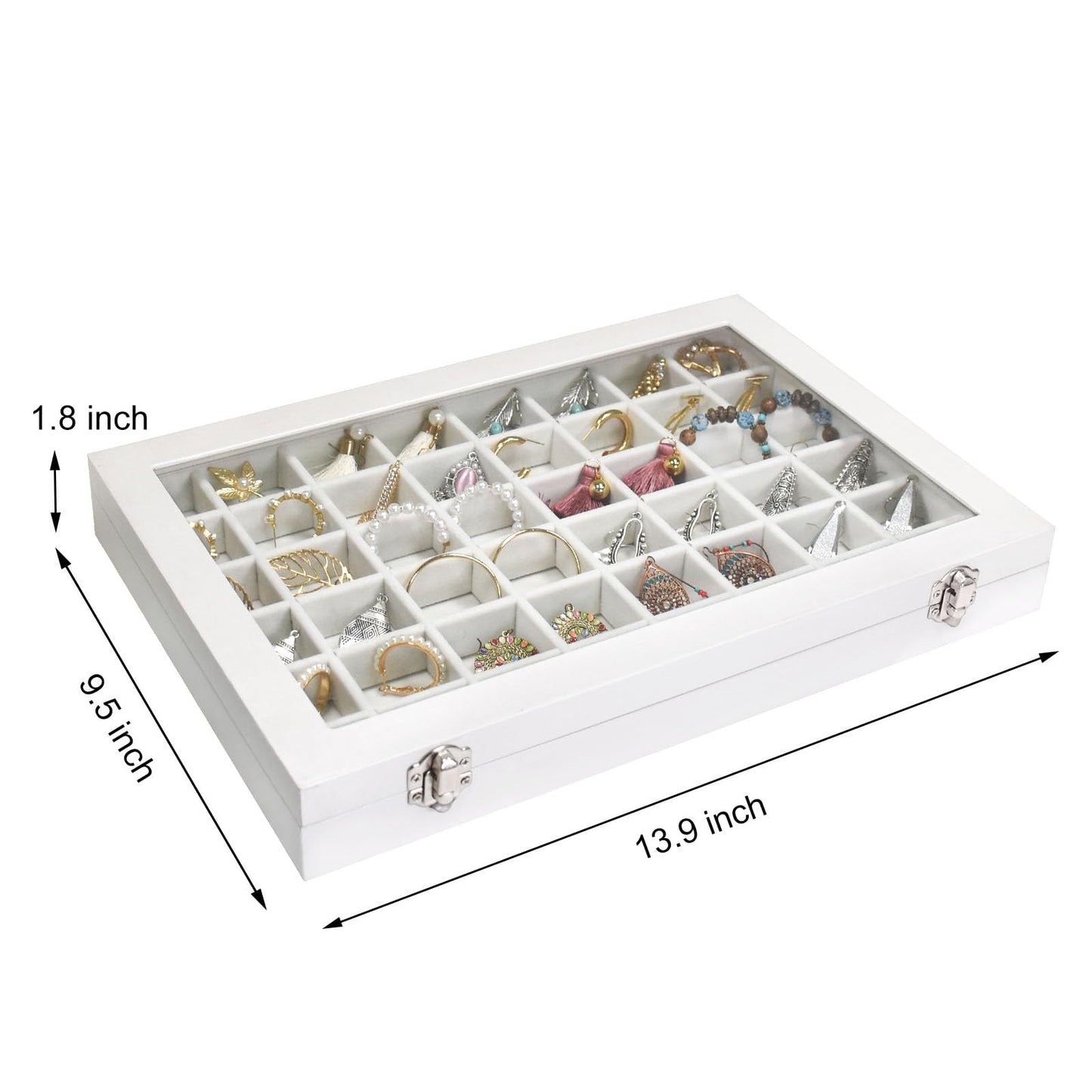 Siveit Jewelry Tray Organizer Box 48 Grid Jewelry Display Organizer Box with Transparent Lid Rings Earrings Necklaces Pendants Display Box Suitable for Women and Girls (48 Grid, White)