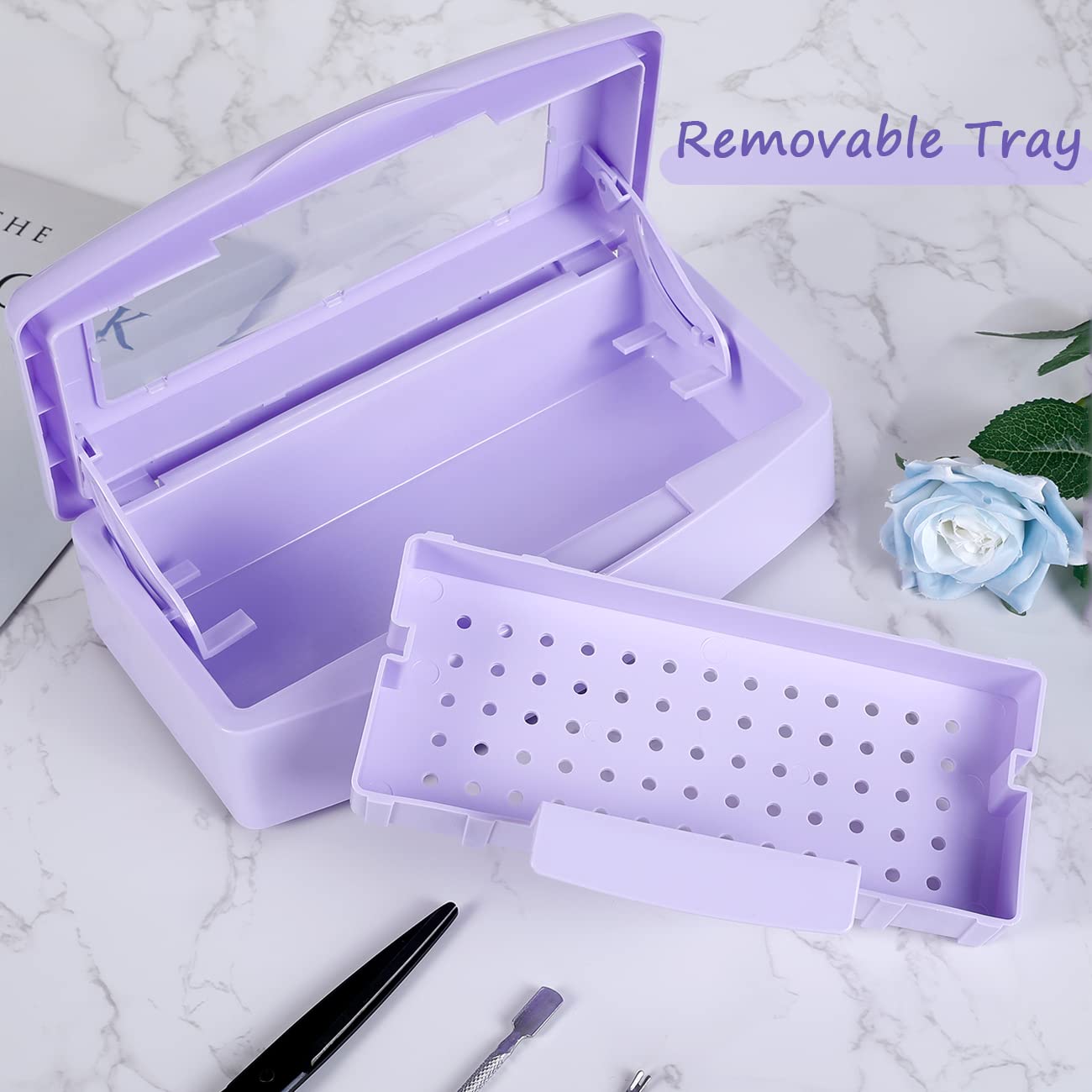 Gusnilo Nail Tool Sterilizer Box Disinfectant Jar Plastic Disinfectant Container Suitable for Nail Tools Hair Salons Beauty Centers and Manicure and Nail Equipment(Purple)