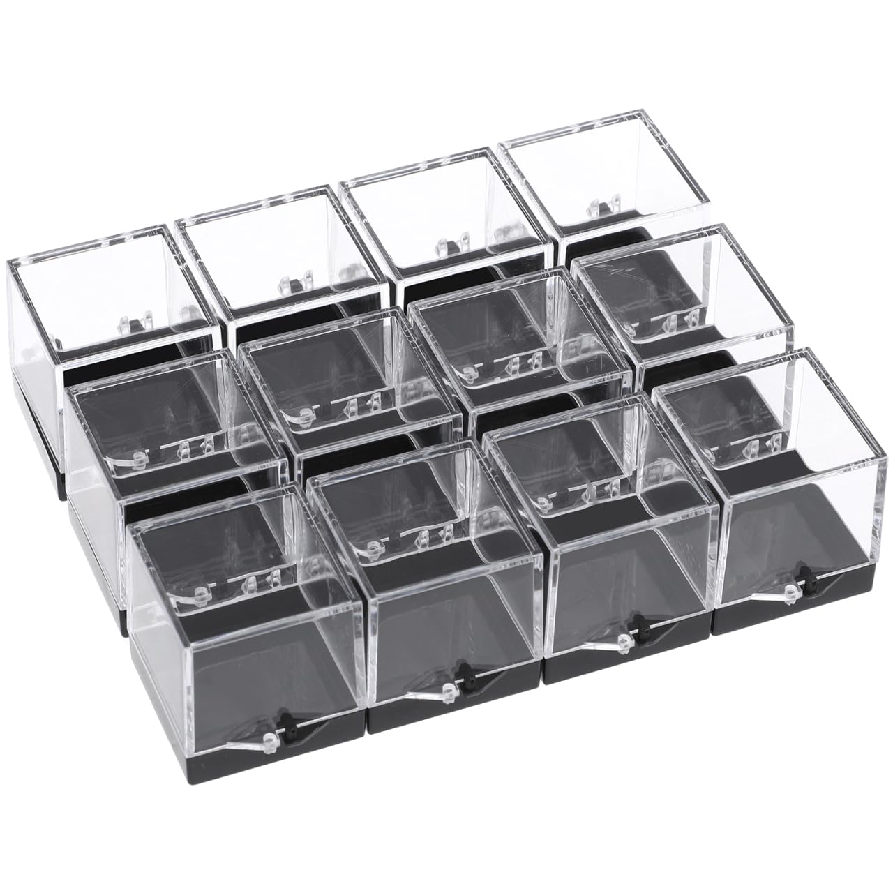 12Pcs Clear Plastic Mineral Specimen Storage Boxes with Lids Square 1.37 Inch Acrylic Display Cases for Rock Collection and Crystal Specimen Display
