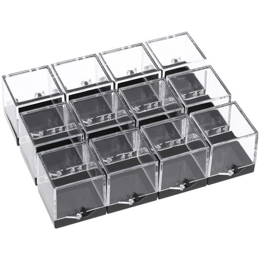 12Pcs Clear Plastic Mineral Specimen Storage Boxes with Lids Square 1.37 Inch Acrylic Display Cases for Rock Collection and Crystal Specimen Display