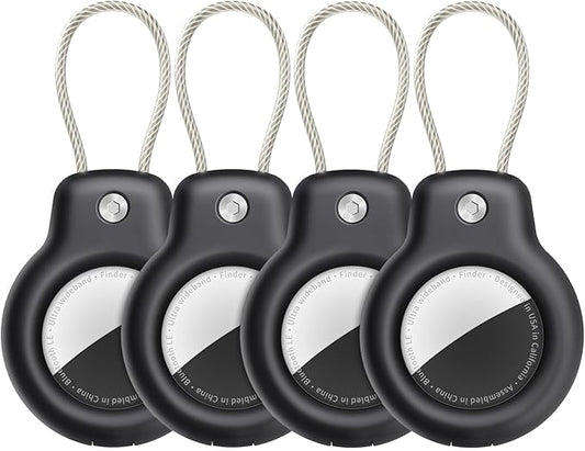 for AirTag Holder Case with Keychain, Air Tags-4 Pack for Apple Air Tag Holder with Wire Cable Lock Key Ring Chain Air Tagholder Accessories for GPS Item Tracker Kids,Keys,Luggage