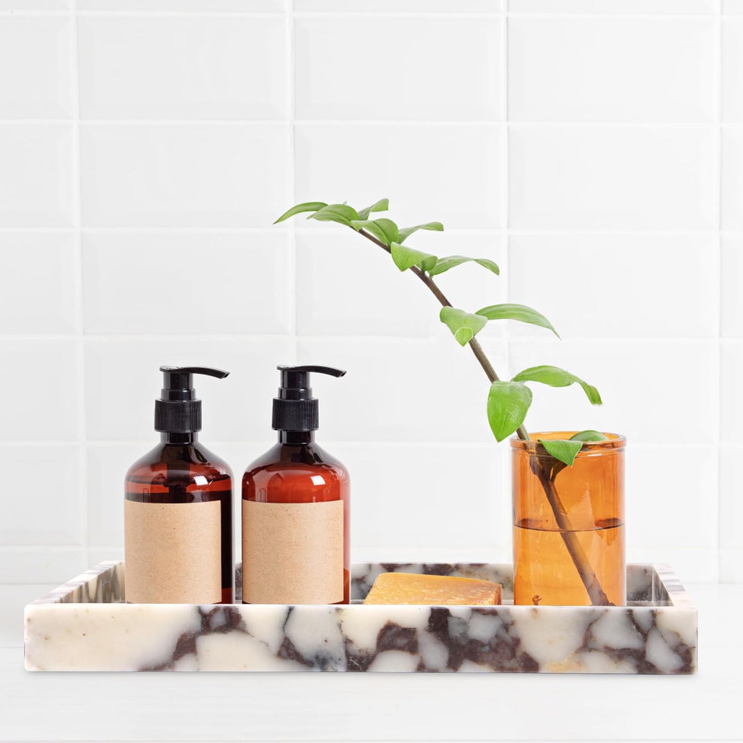 Marble Bathroom Vanity Tray, Natural Luxury Vanity Home Kitchen Bathroom Table Tray, Stone Decorative Countertop Dresser Trays for Key Coffee Perfume Jewelry Makeup (Calacatta Viola, 12"x 8" x1.2")