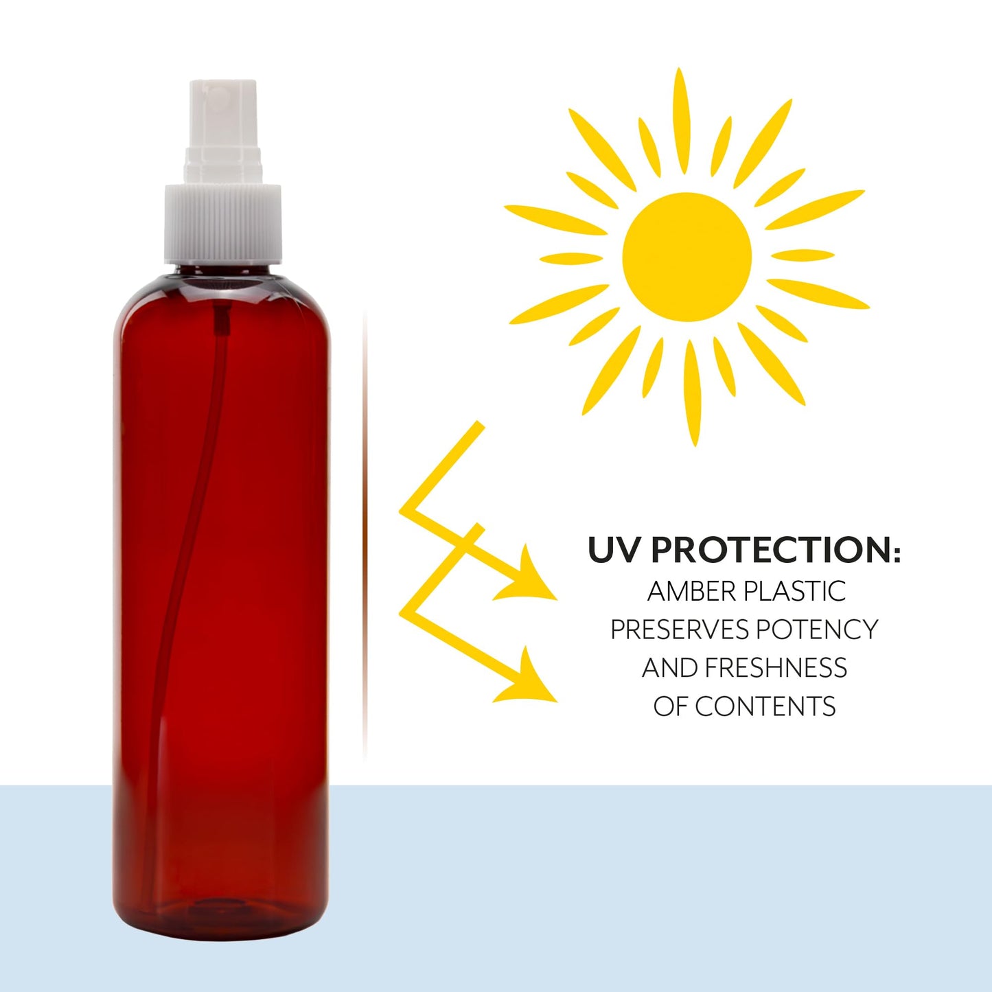 Cornucopia Brands 8oz Amber Brown Plastic Spray Bottles with White Fine Mist Atomizers (Pack of 6) Brown Plastic Spritzer Bottles