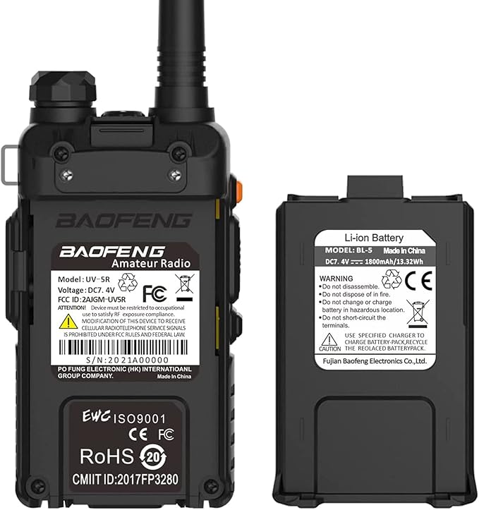 Baofeng UV-5R Dual Band Two Way Radio with 1800mAh Type-C Charge Pack of 4 for Hiking Camping Skiing Trip (Black)
