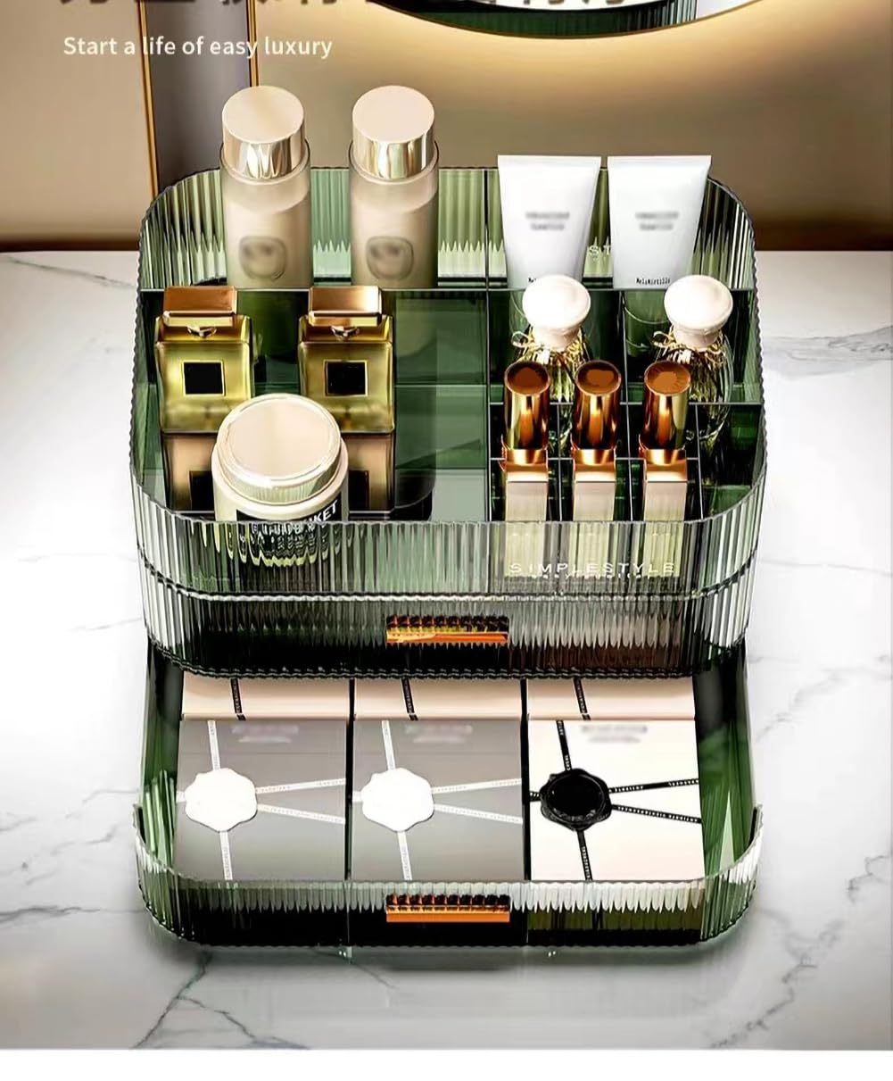 MIUOPUR Makeup Organizer with Stackable Drawers, Bathroom Vanity Organizers and Storage, Ideal for Desk and Dresser Countertops, Great for Cosmetics, Skincare, Lipsticks, Nail Care - Green