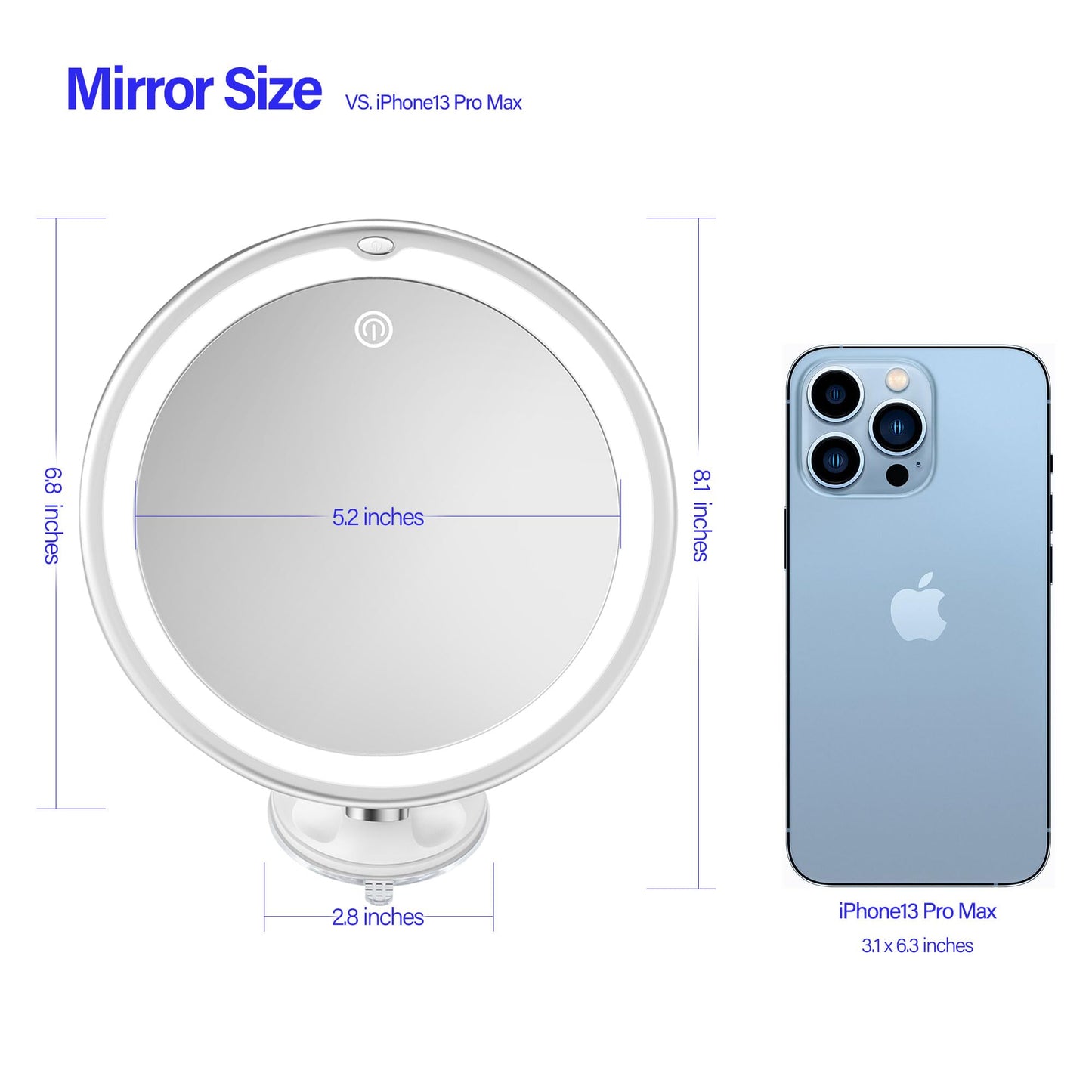 Snowflakes 10x Magnifying Lighted Makeup Mirror with Lights, Suction Cups, and 360° Swivel – Touch Control, 3 Light Modes – Ideal for Home, Bathroom Vanity, and Travel