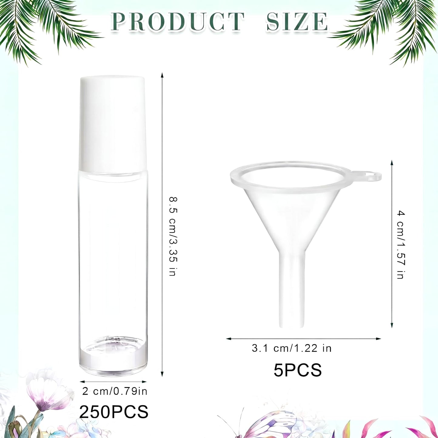 Sumind Essential Oil Roller Bottles - 250 Pcs, 10 ml Glass, Stainless Steel Roller Balls, Leakproof, Funnel Included (Clear with White Cap)