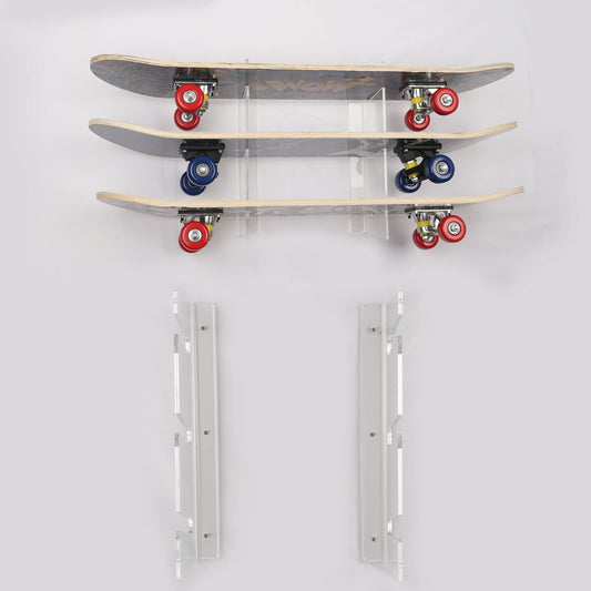 HHUXIUE Wall-Mounted Skateboard Mount - Space-Saving Horizontal Display Rack for Secure Skateboard Storage & Decoration (3 Layers Transparent)
