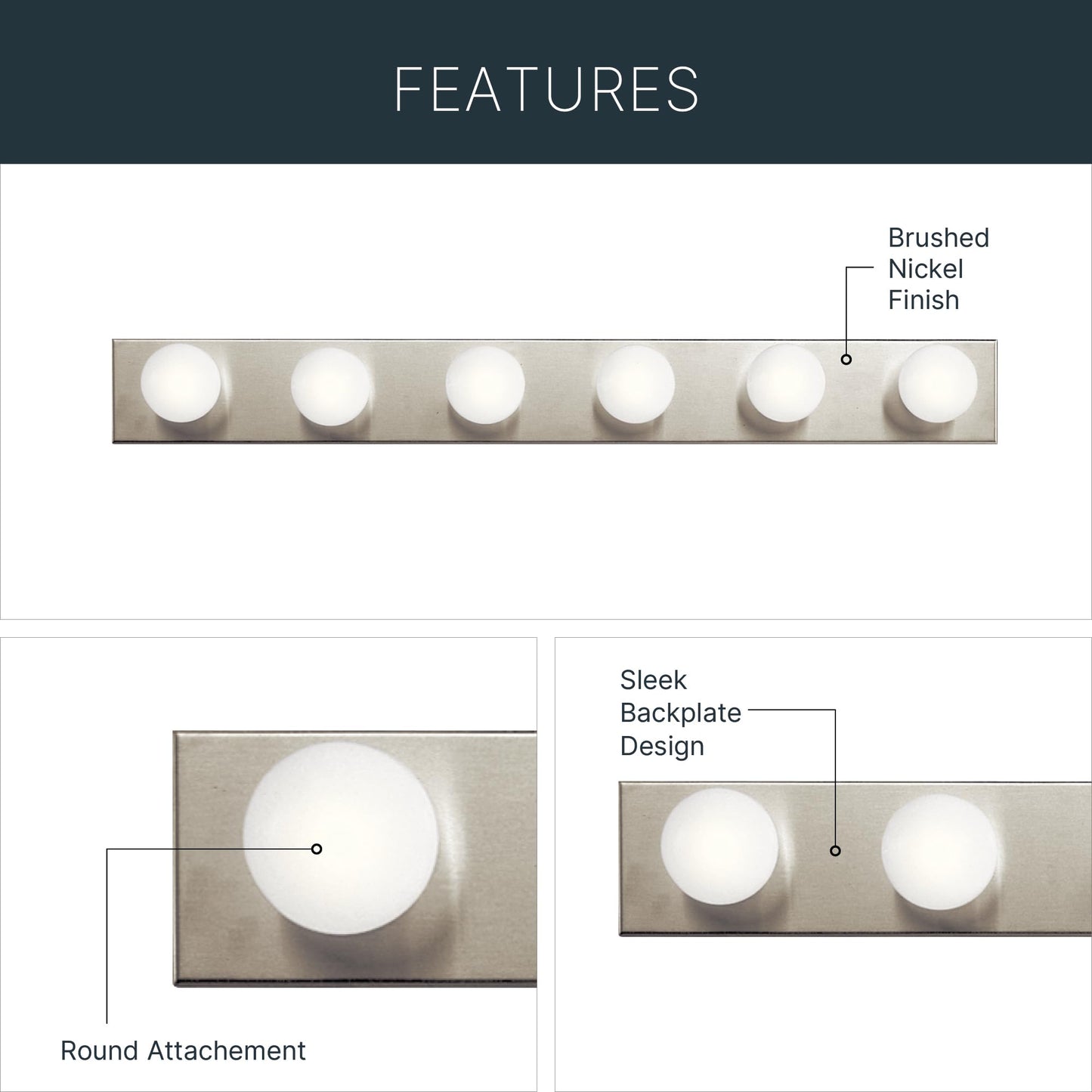 Kichler 626NI 36" Bath Bar 6-Light Vanity Light Fixture with Brushed Nickel Finish for Bathroom over Mirror, Traditional Style Lighting (36" L x 4.25" H), 626NI