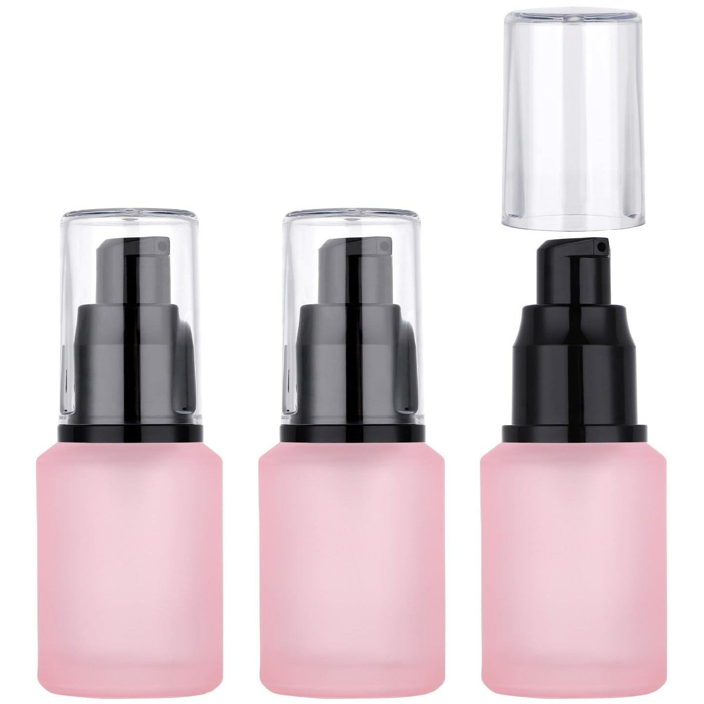 Segbeauty 1oz Frosted Glass Travel Bottles for Toiletries, Pack of 3 Refillable Travel Lotion Bottle, Pink Makeup Pump Dispenser Cream Lotion Containers, 30ml Leak Proof Cosmetic Bottles for Women