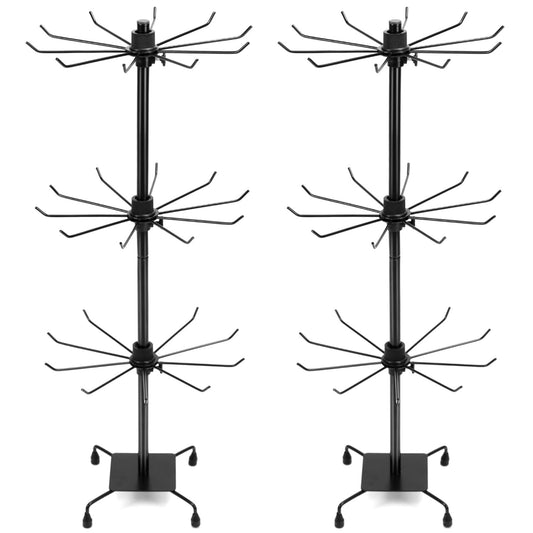 QWORK 3-Tier Rotating Metal Jewelry Display Stand – 2 Sets Adjustable Tabletop Holder for Necklace, Earring & Key Ring