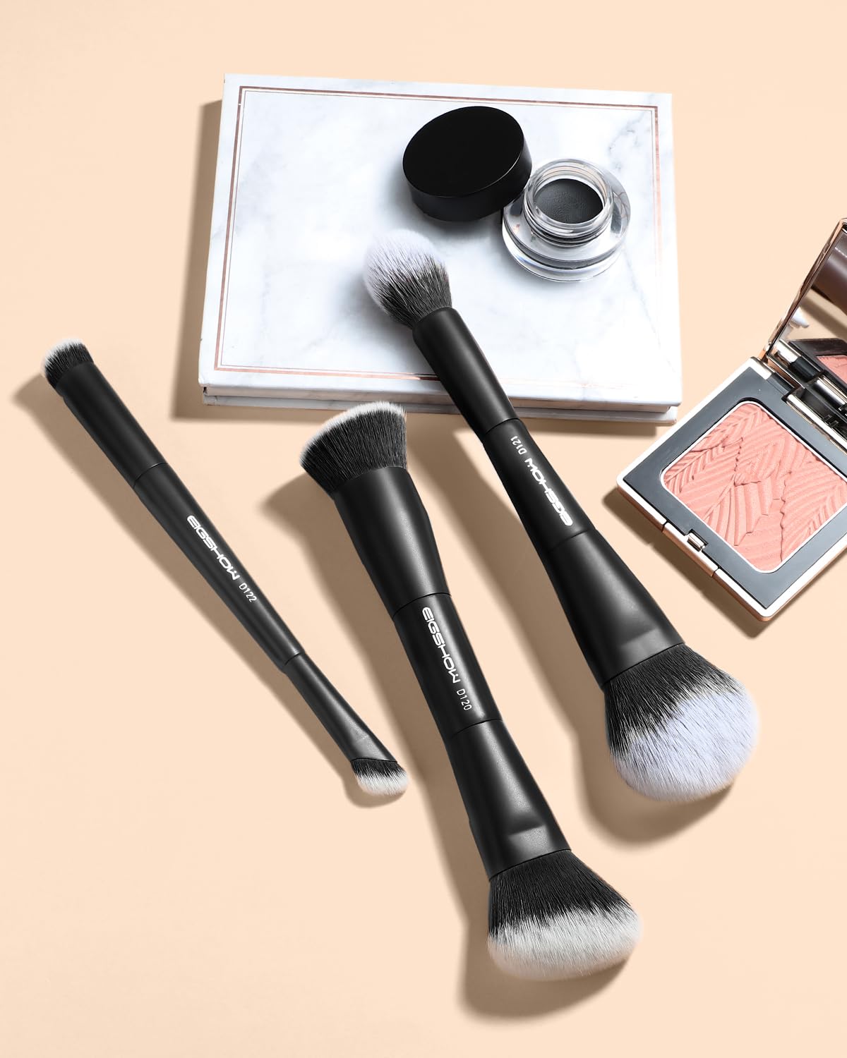 EIGSHOW Makeup Brush Set 3Pcs, Double Sided Foundation Contour Powder Highlight Concealer Brush for Liquid, Cream & Powder, Fit for Home, Travel & Gifting (Black)