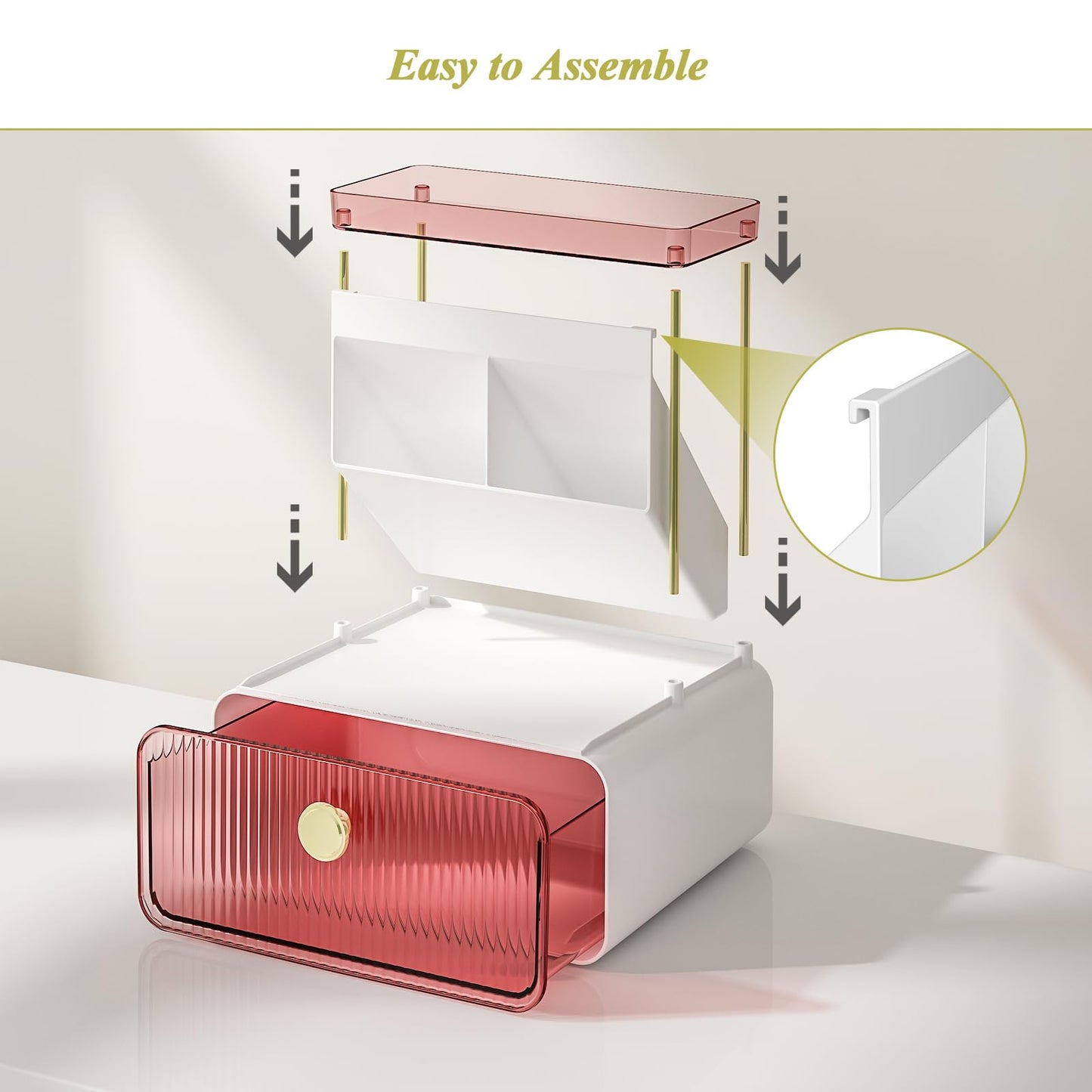 FOLLOWIN Bathroom Organizers and Storage with Drawer, Vanity Storage Organizer with Makeup Brushes Holder, Perfume Lotion Cosmetic Organizer, Blush Pink