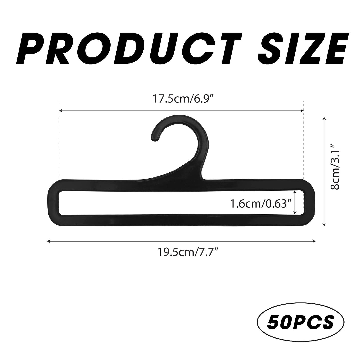 50 Packs Tea Towel Hanger Display, 7.7" Long Black Multifunctional Plastic Hangers Storage Racks Suitable for Hanging Legging Storing Scarf Clothes Sock Retail Wardrobe Ties Shawls Rings Belts Scarves