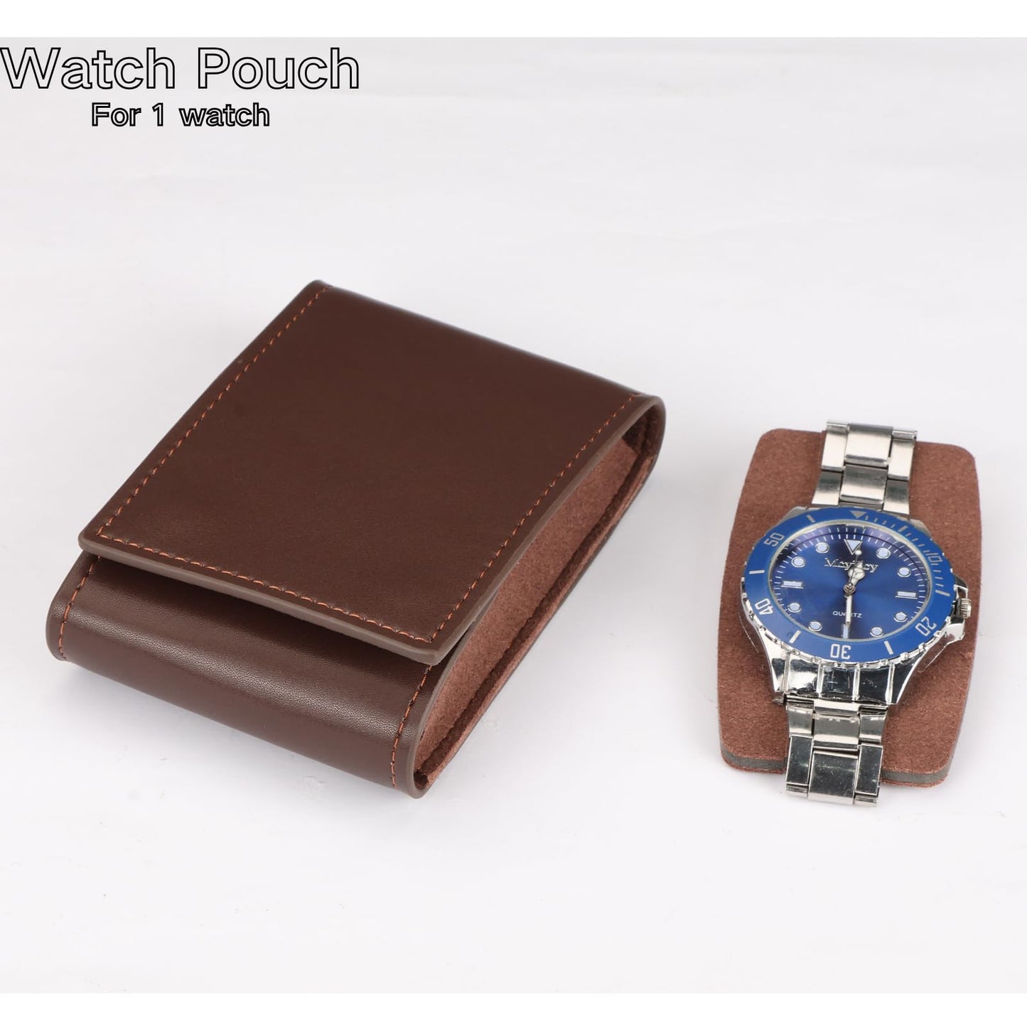 HUYUTAWE Watch Travel Pouch Portable Organizer - Luxury Watch Case Travel Recycled Leather Storage and Display for Men and Women (Single,Coffee)