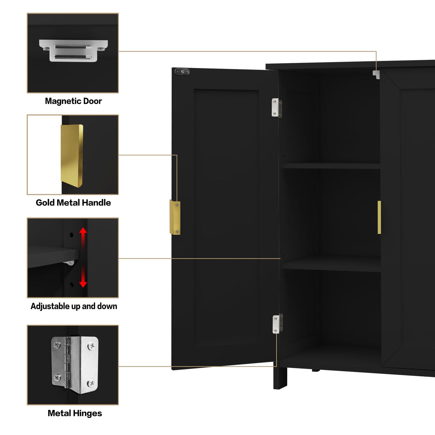 TaoHFE Black Bathroom Storage Cabinet,Bathroom Cabinets Freestanding with 2 Doors,Towel Cabinet for Bathrooms,Restroom Cabinets,Small Storage Cabinet for Office,Restaurant,Living Room