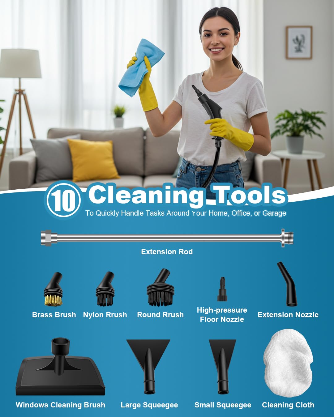 Zerpyor Handheld Steam Cleaner, 2500W Powerful 15sec Heat-up Multipurpose Steamer, 3-Level Temp, 37OZ Pressurized Deep Cleaning Steamer with 10 pcs Accessories for Window, Grease, Car, Home