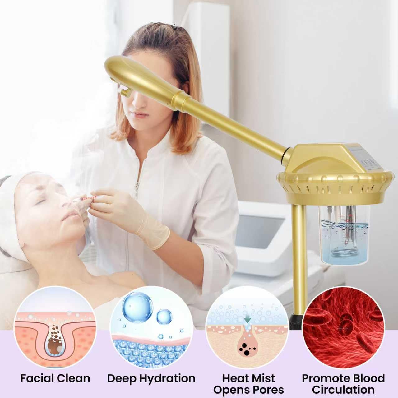 Wuissvnb Facial Steamer, Professional Facial Steamer for Estheticians, Hot Mist & Timer Function, Ozone Face Steamer on Wheels for Spa, Salon and at Home Use