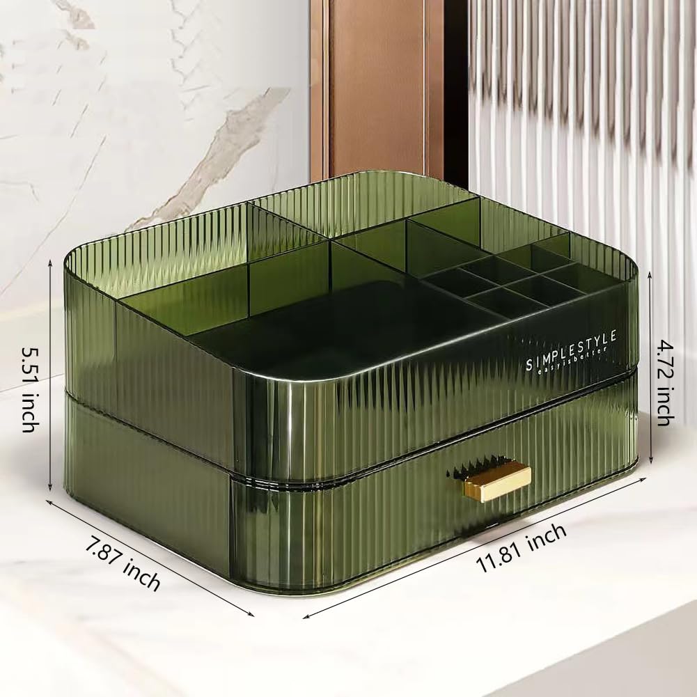 MIUOPUR Makeup Organizer with Stackable Drawers, Bathroom Vanity Organizers and Storage, Ideal for Desk and Dresser Countertops, Great for Cosmetics, Skincare, Lipsticks, Nail Care - Green