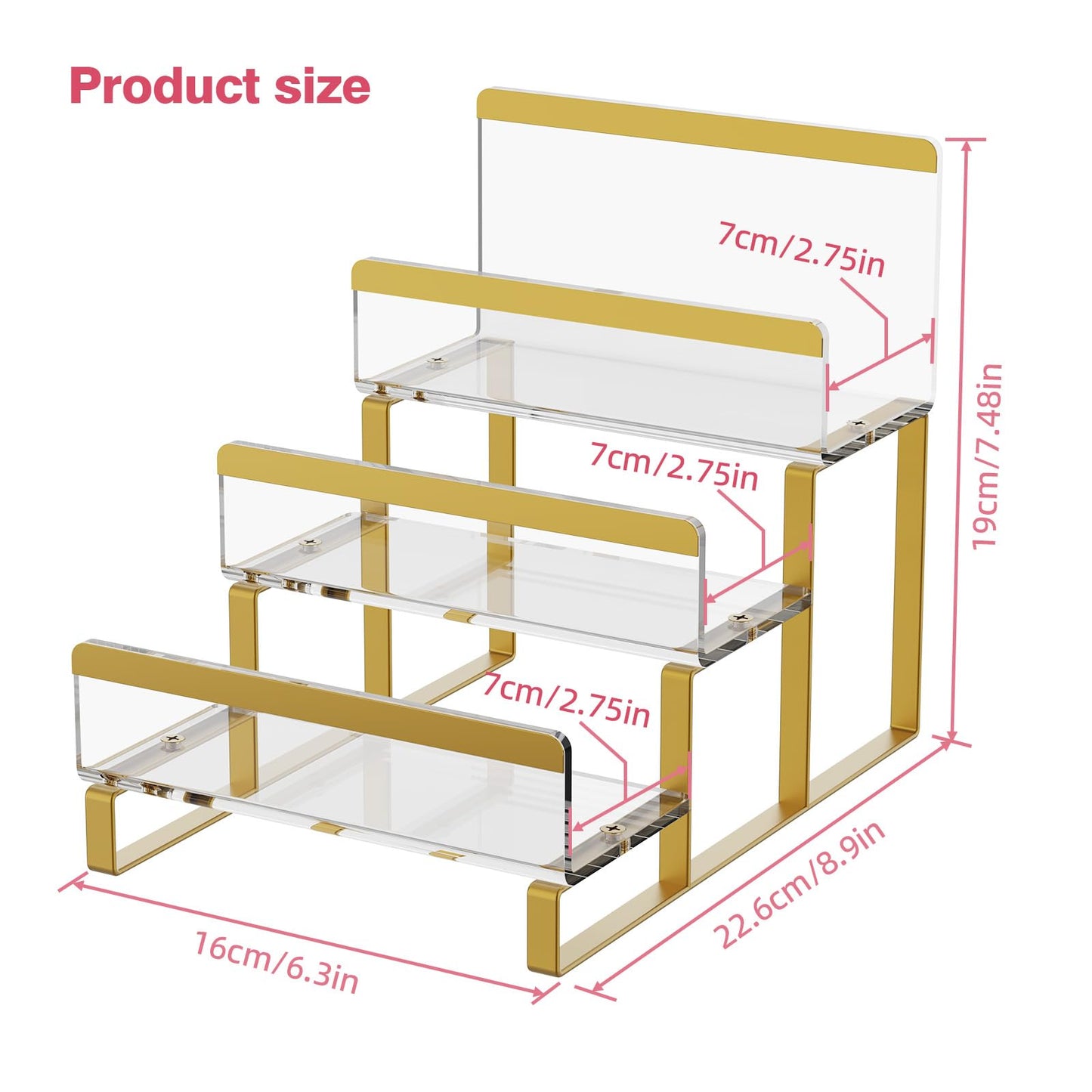 TIPSYTREE 3-Layer Wallet Display Stand, Wide 2.75" Shelves Metal Clutch Holder, Purse Stand for Closet, Boutique Counter, Retail Store Display