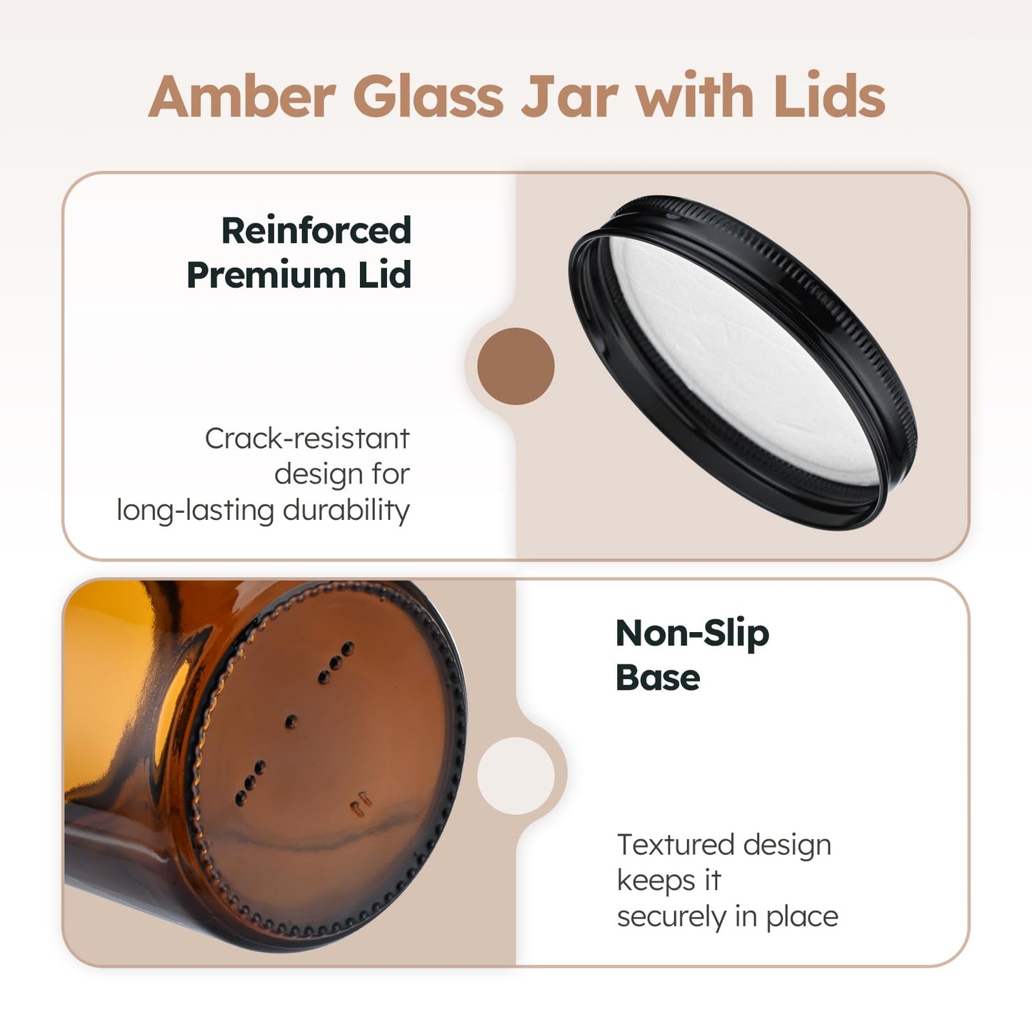 8 oz Amber Glass Jars with Metal Lids, 12 Pack Amber Small Glass Jars with Black Lids, Lotion Container Empty Cosmetic Travel Containers for Sample, Cream, Lotion, Honey, Powder